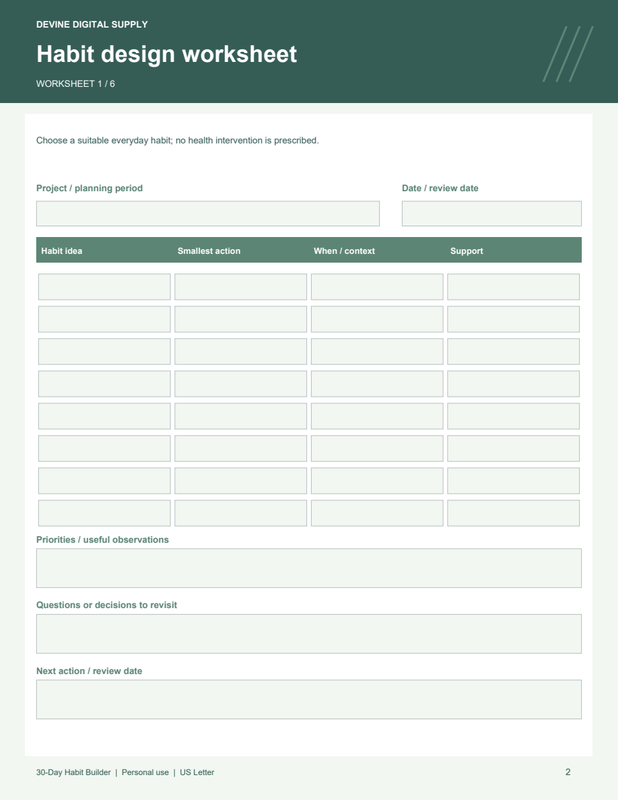 30-Day Habit Builder | Fillable PDF Kit worksheet preview 1