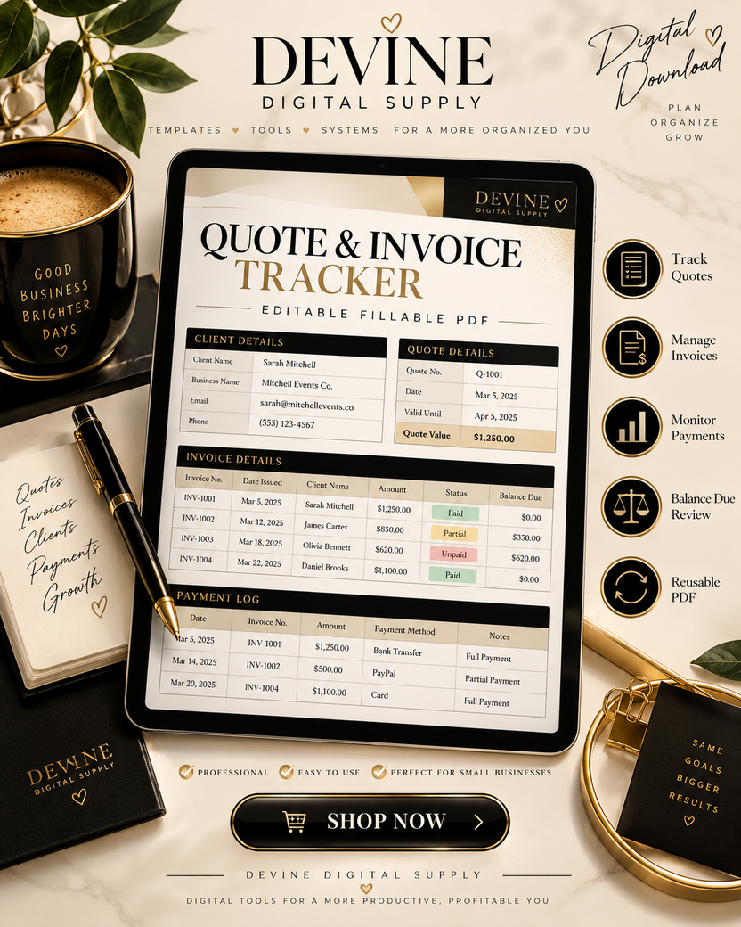 Quotes & Invoices Tracker PDF | Devine Digital Supply