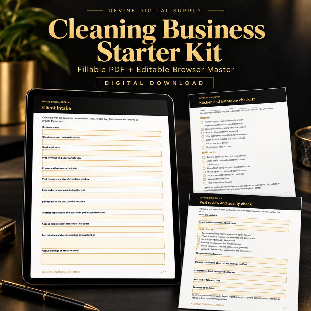Cleaning Business Starter Kit | Fillable PDF & Editable Master