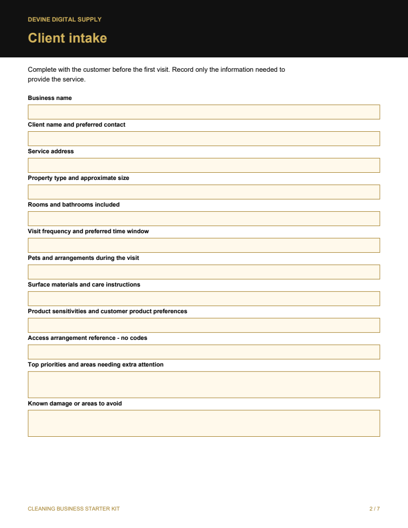 Cleaning Business Starter Kit | Fillable PDF & Editable Master