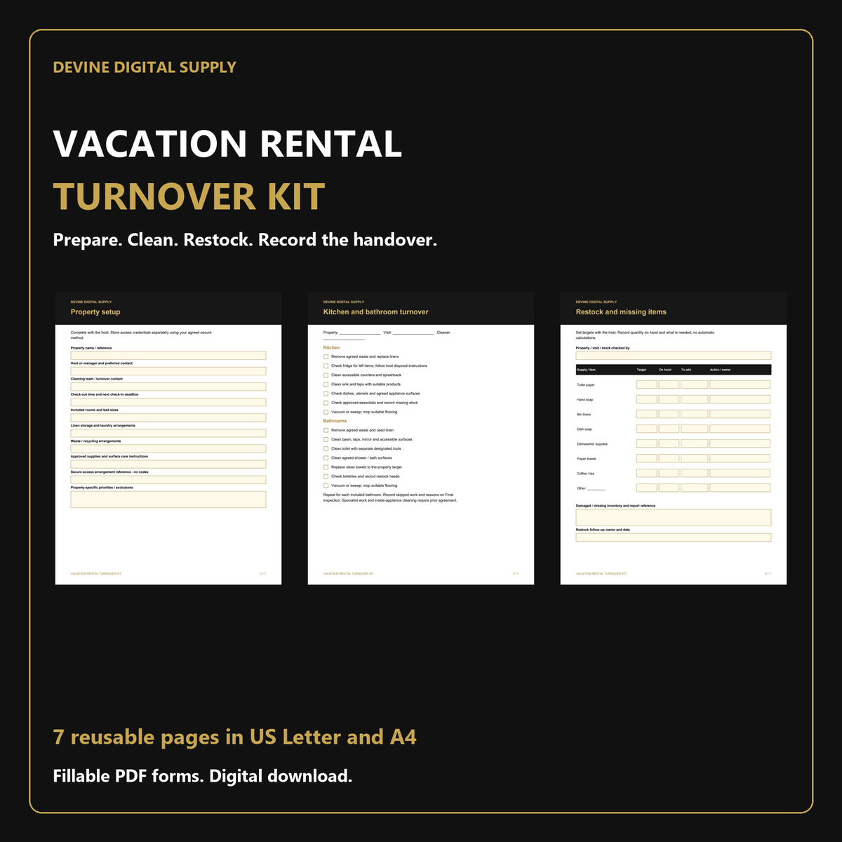 Vacation Rental Turnover Kit | Fillable PDF Forms