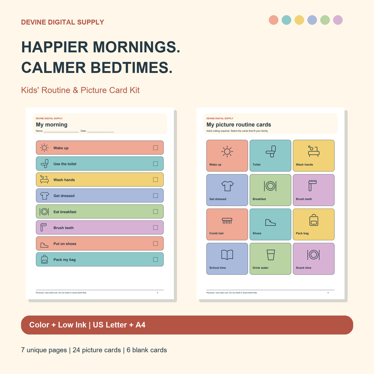 Kids Morning & Bedtime Routine Kit | Printable Picture Cards