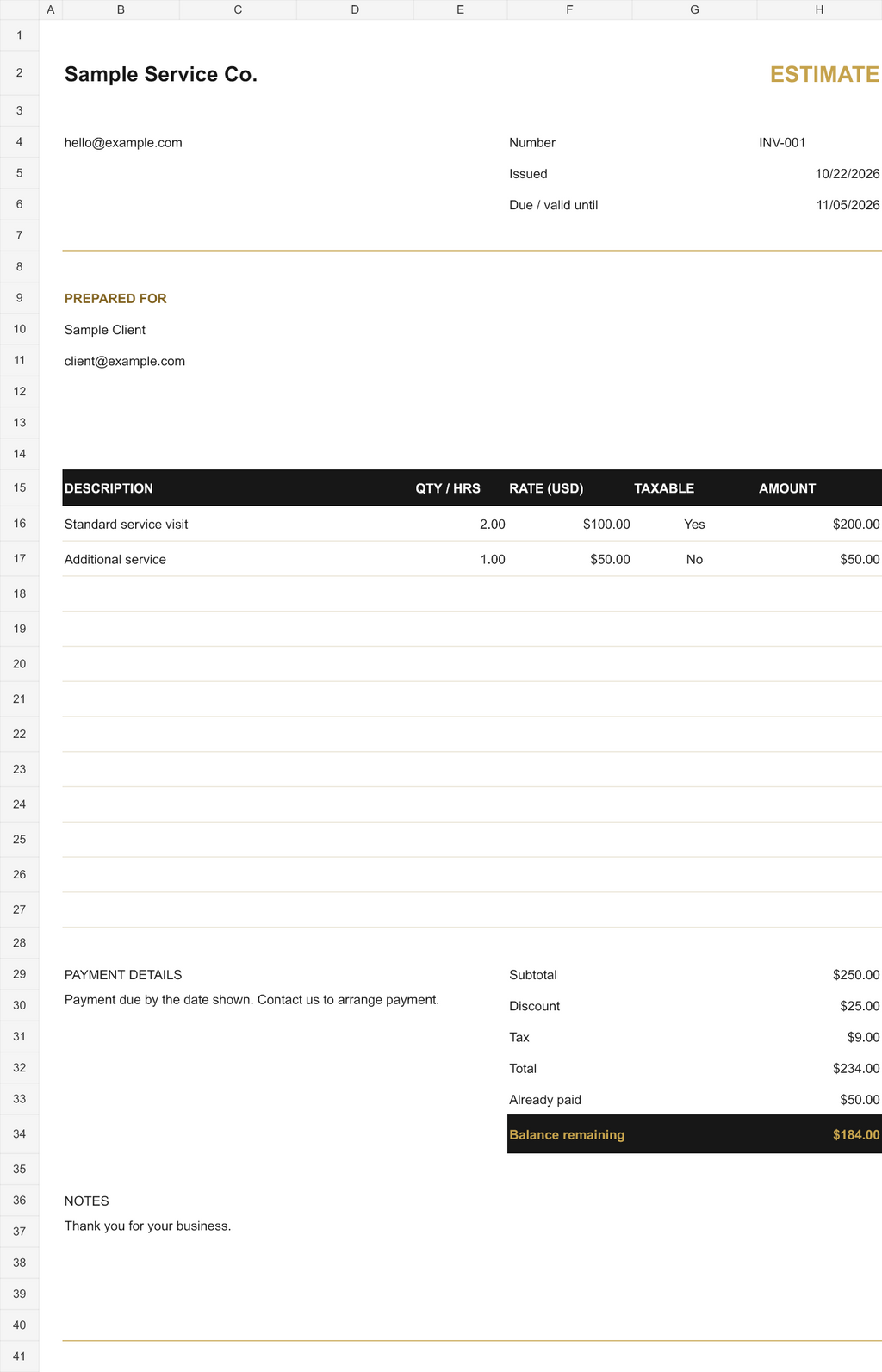 Estimate & Invoice Builder | Auto-Calculating Excel Template