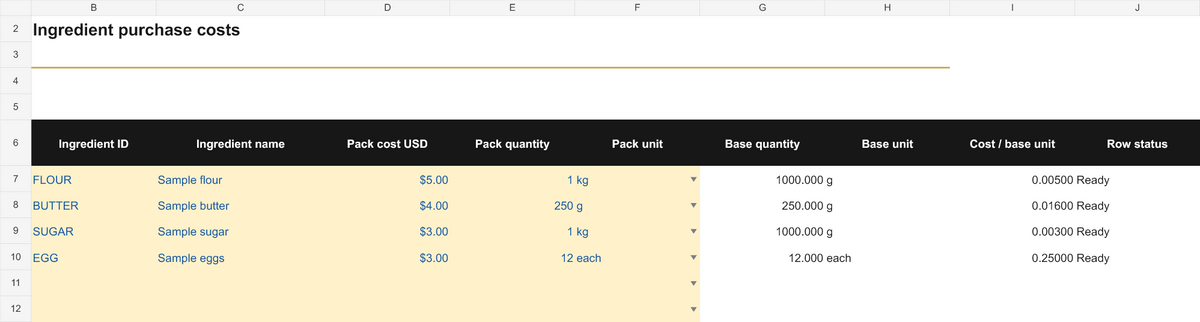 Home Bakery Recipe Cost Calculator | Excel Workbook