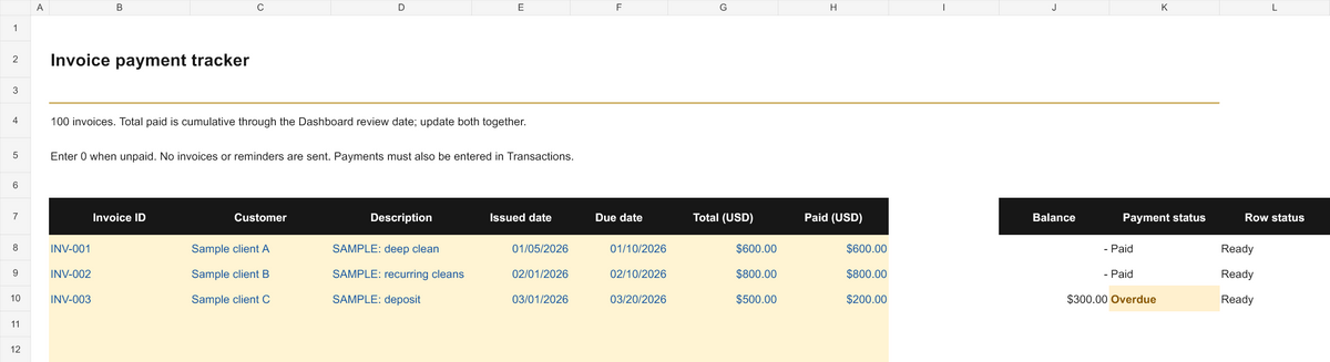 Small Business Money Dashboard | Excel Bookkeeping & Invoice Tracker