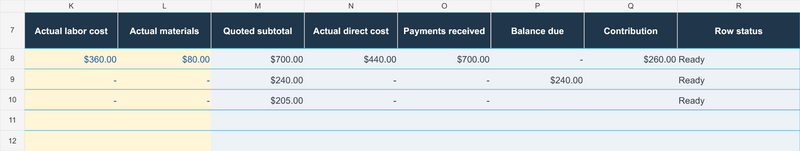 Service Business Operations Suite | Connected Excel Toolkit — job cost and balance calculations