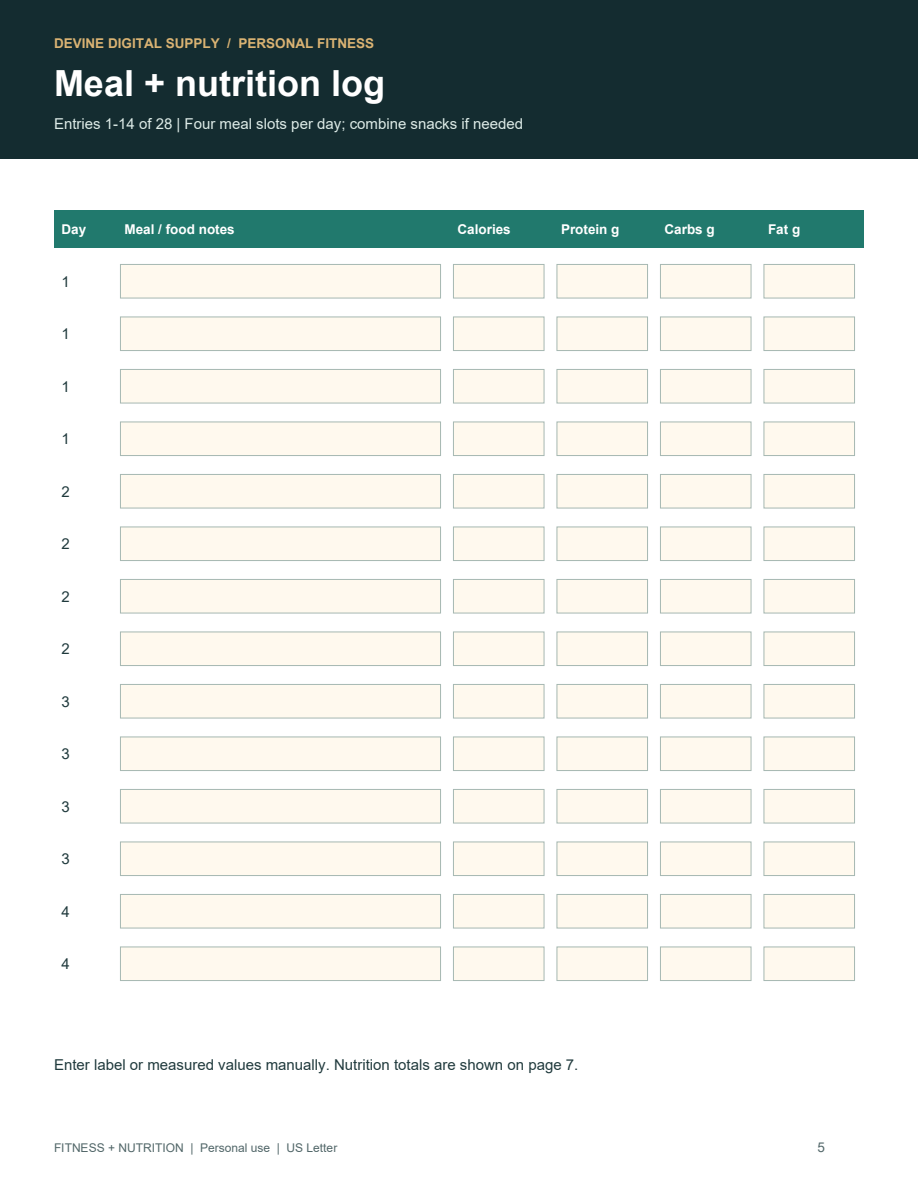 Personal Fitness & Nutrition Planner | Self-Calculating PDF