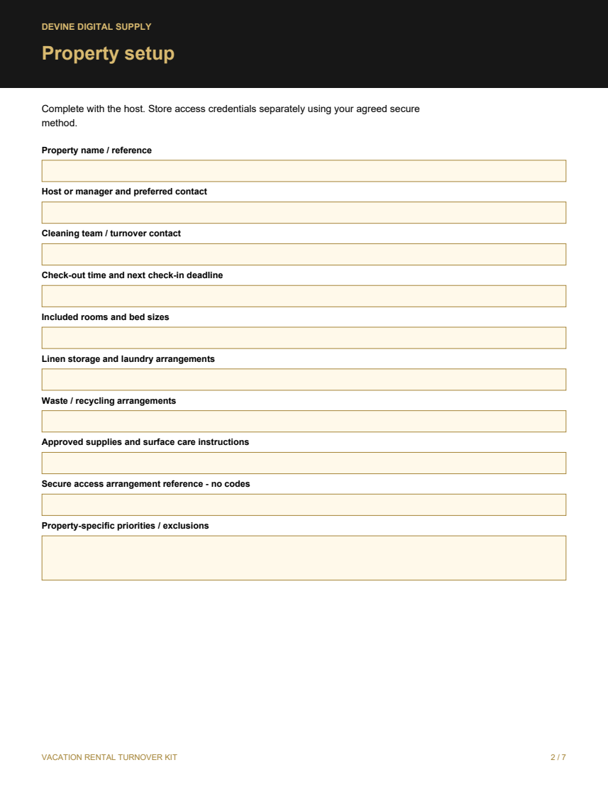 Vacation Rental Turnover Kit | Fillable PDF Forms