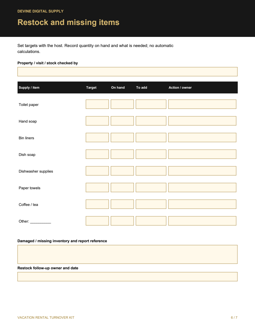 Vacation Rental Turnover Kit | Fillable PDF Forms