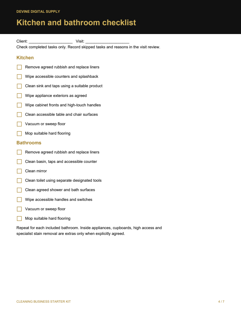 Cleaning Business Starter Kit | Fillable PDF & Editable Master