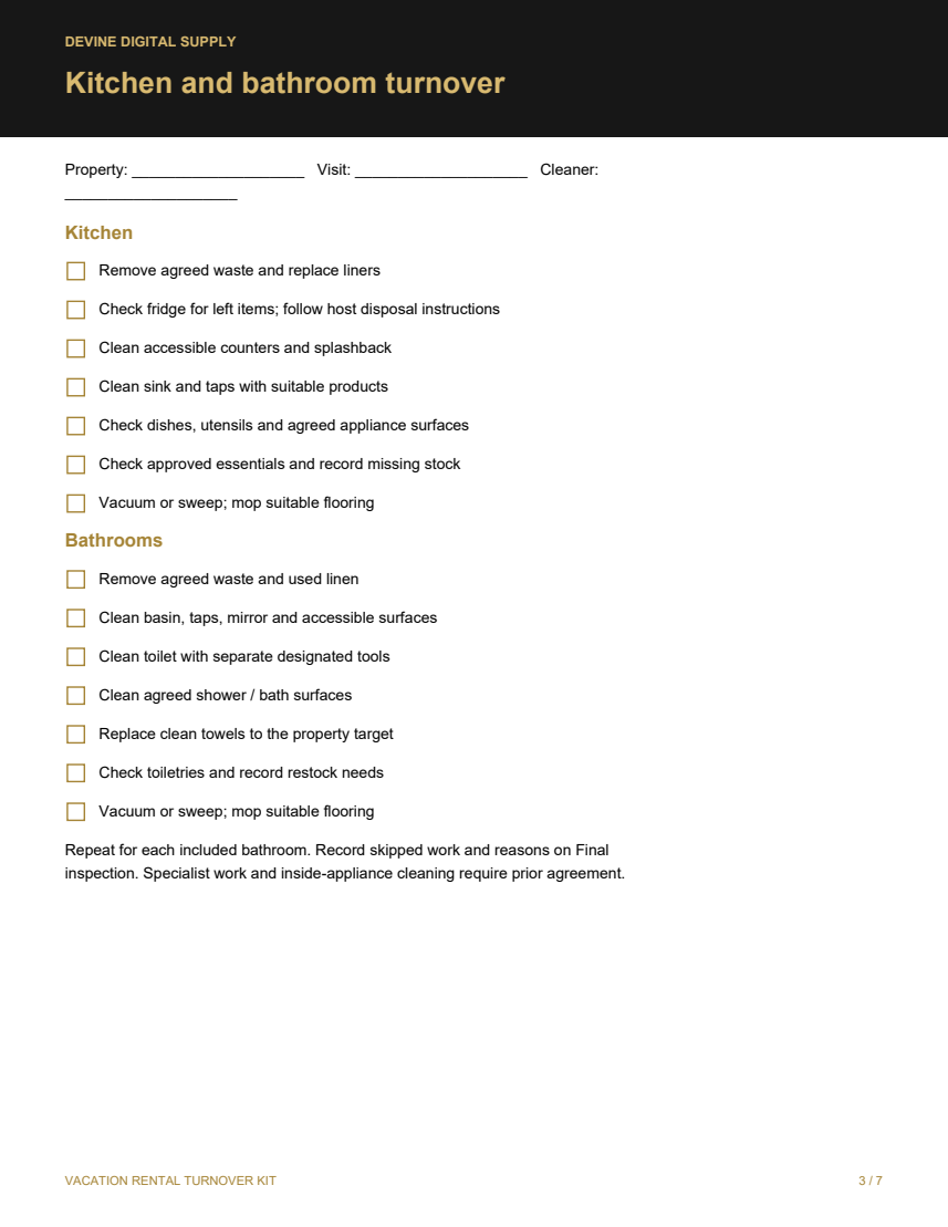 Vacation Rental Turnover Kit | Fillable PDF Forms