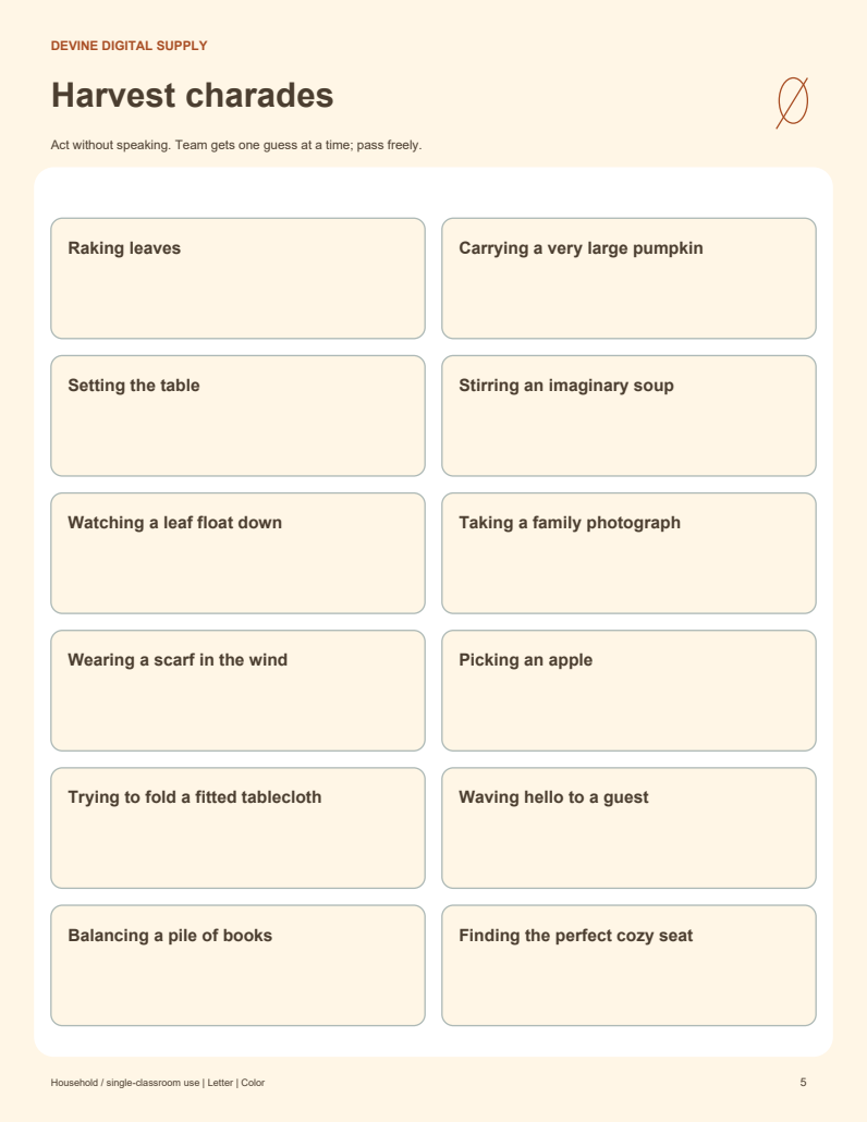 Thanksgiving Family Table Games | Printable Color + Low-Ink PDF Kit