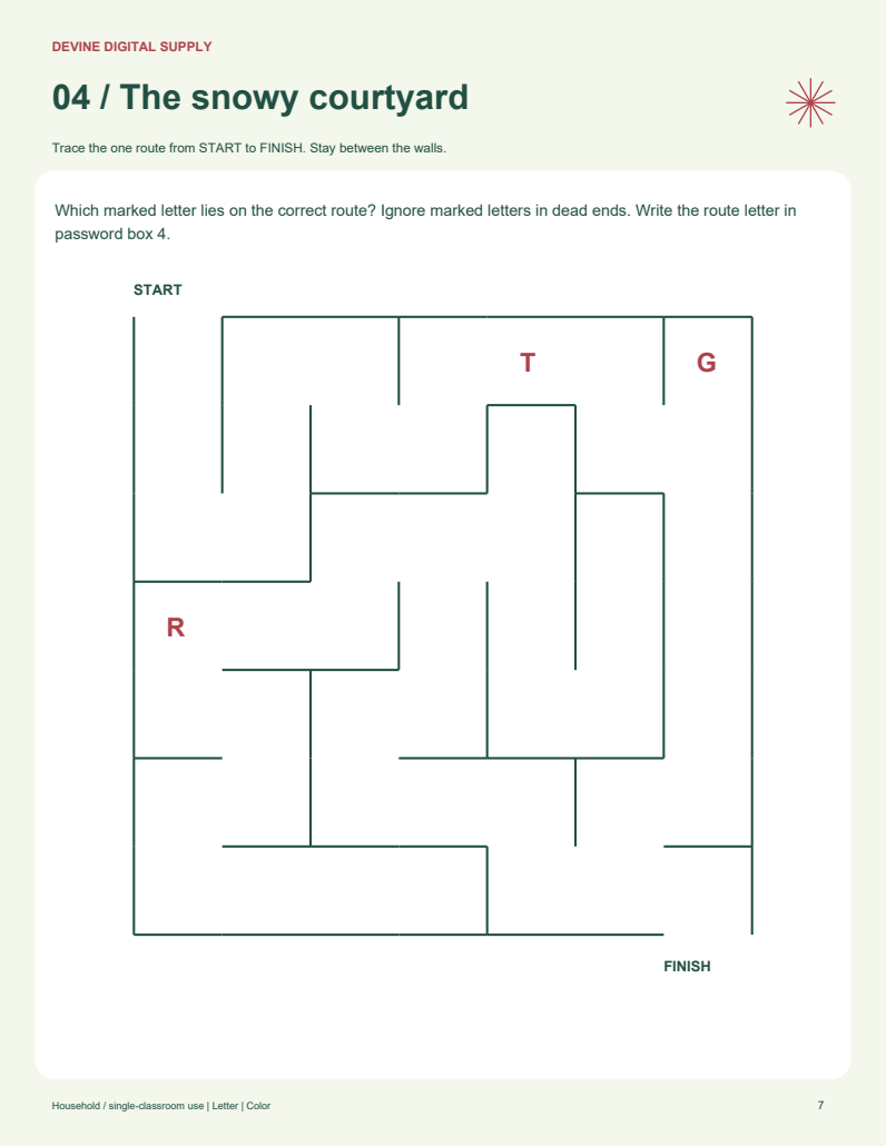Christmas Mystery Puzzle Quest | Printable Color + Low-Ink PDF Kit
