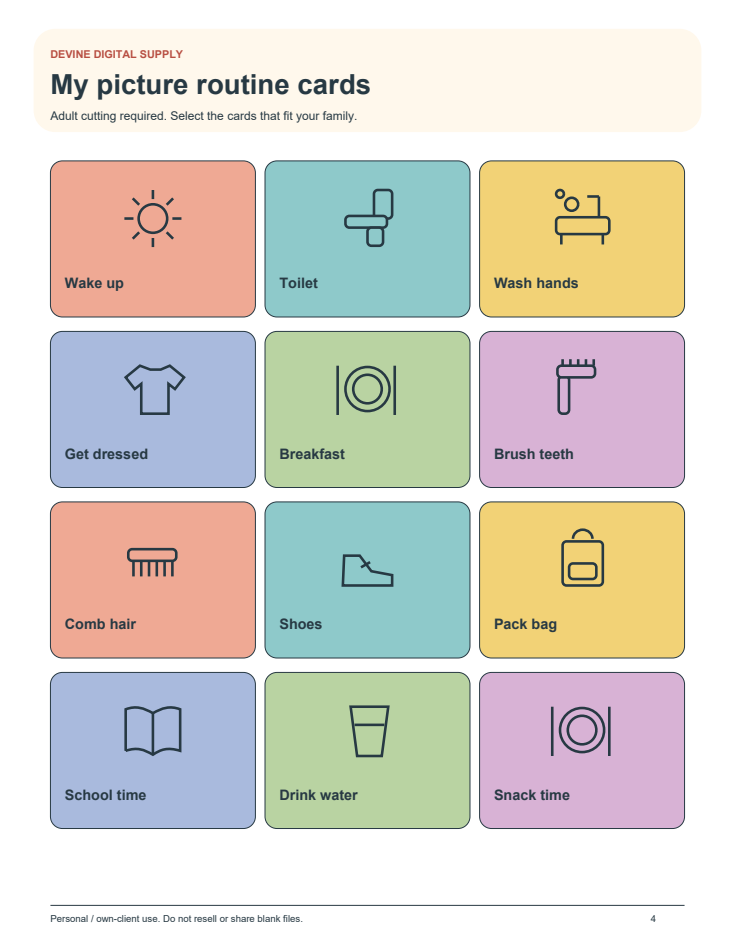 Kids Morning & Bedtime Routine Kit | Printable Picture Cards