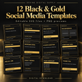 Black & Gold Social Media Template Pack | 12 Editable SVG Designs