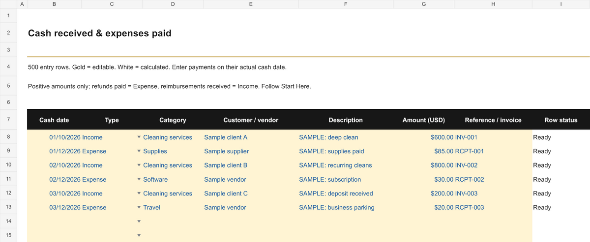 Small Business Money Dashboard | Excel Bookkeeping & Invoice Tracker