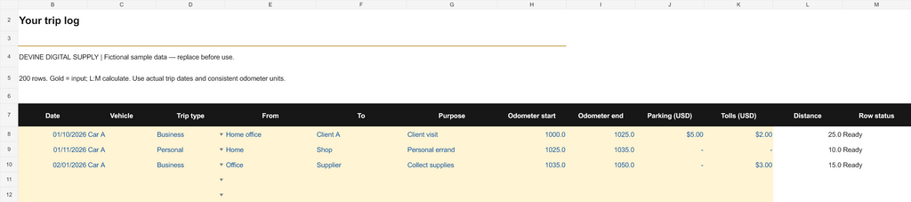 Business Mileage & Trip Tracker | Excel Workbook