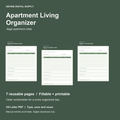 Apartment Living Organizer | Fillable PDF Kit cover with actual page previews