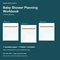 Baby Shower Planning Workbook | Fillable PDF Kit cover with actual page previews