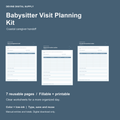 Babysitter Visit Planning Kit | Fillable PDF + Low-Ink Kit cover with actual page previews