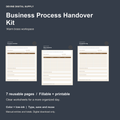 Business Process Handover Kit | Fillable PDF + Low-Ink Kit cover with actual page previews