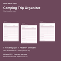 Camping Trip Organizer | Fillable PDF Kit cover with actual page previews