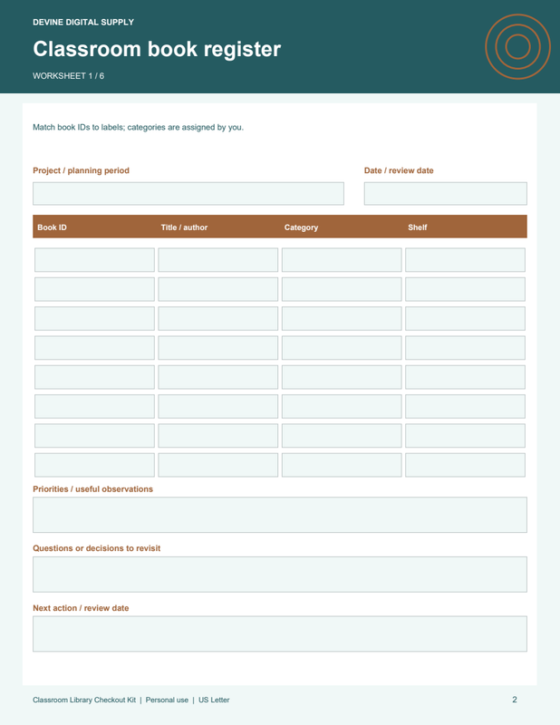 Classroom Library Checkout Kit | Fillable PDF Kit worksheet preview 1