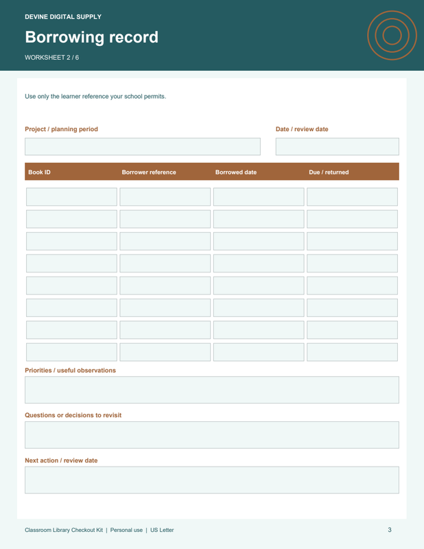 Classroom Library Checkout Kit | Fillable PDF Kit worksheet preview 2