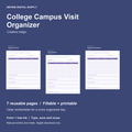 College Campus Visit Organizer | Fillable PDF + Low-Ink Kit cover with actual page previews