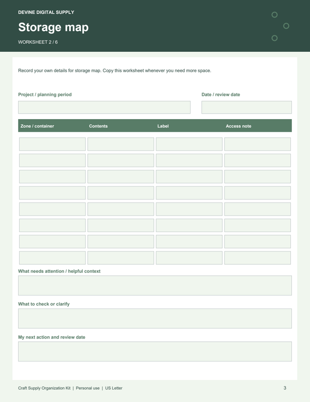Craft Supply Organization Kit | Fillable PDF + Low-Ink Kit worksheet preview 2