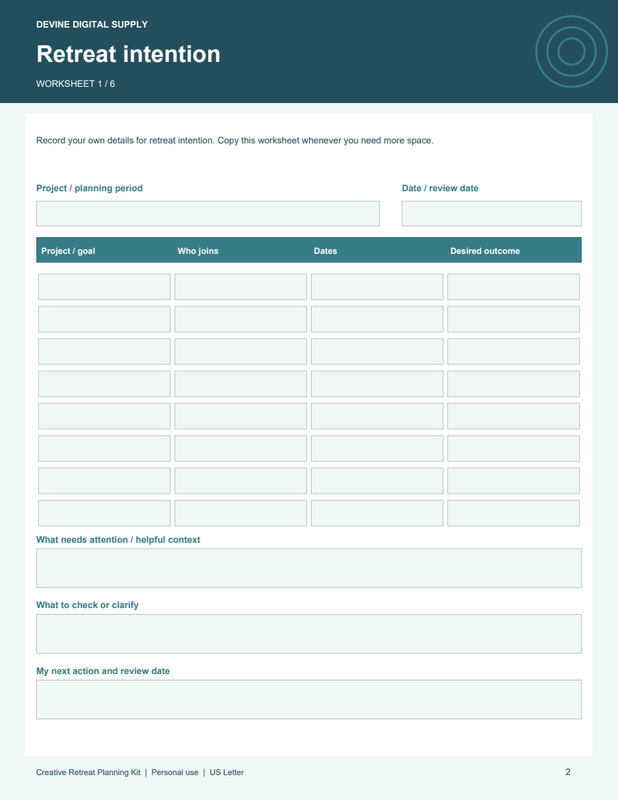 Creative Retreat Planning Kit | Fillable PDF + Low-Ink Kit worksheet preview 1