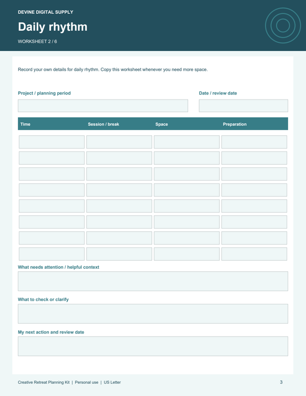 Creative Retreat Planning Kit | Fillable PDF + Low-Ink Kit worksheet preview 2