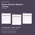 Dance Practice Session Journal | Fillable PDF + Low-Ink Kit cover with actual page previews