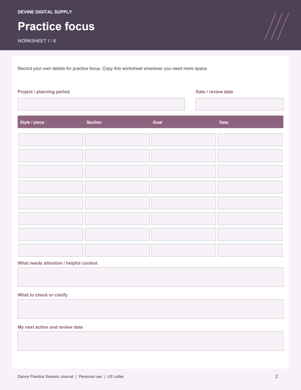 Dance Practice Session Journal | Fillable PDF + Low-Ink Kit worksheet preview 1