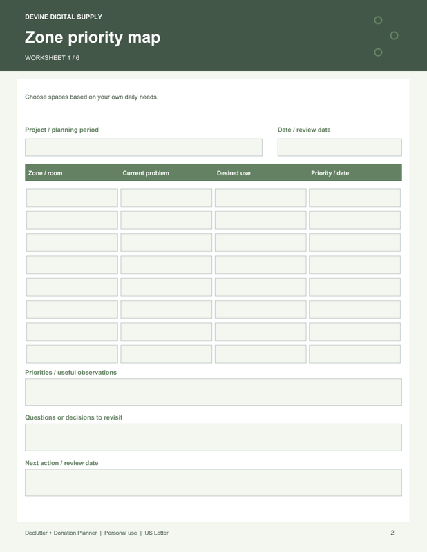 Declutter + Donation Planner | Fillable PDF Kit worksheet preview 1