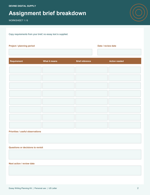 Essay Writing Planning Kit | Fillable PDF Kit worksheet preview 1