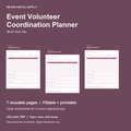 Event Volunteer Coordination Planner | Fillable PDF Kit cover with actual page previews