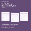 Family Chore + Responsibility Kit | Fillable PDF Kit cover with actual page previews