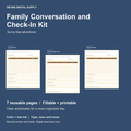 Family Conversation and Check-In Kit | Fillable PDF + Low-Ink Kit cover with actual page previews