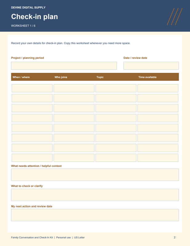 Family Conversation and Check-In Kit | Fillable PDF + Low-Ink Kit worksheet preview 1