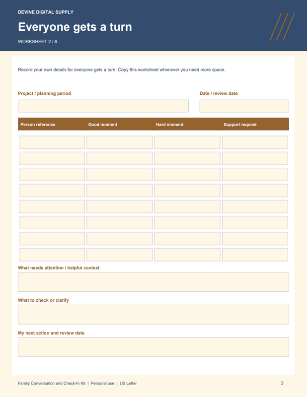 Family Conversation and Check-In Kit | Fillable PDF + Low-Ink Kit worksheet preview 2