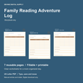 Family Reading Adventure Log | Fillable PDF Kit cover with actual page previews