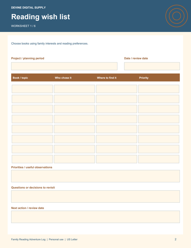 Family Reading Adventure Log | Fillable PDF Kit worksheet preview 1