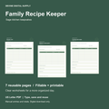 Family Recipe Keeper | Fillable PDF + Low-Ink Kit
