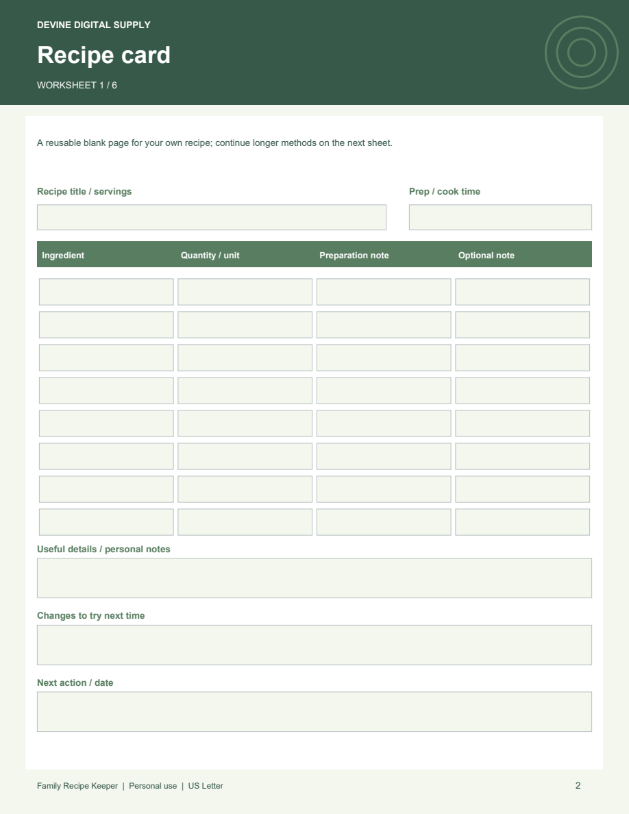 Family Recipe Keeper | Fillable PDF + Low-Ink Kit
