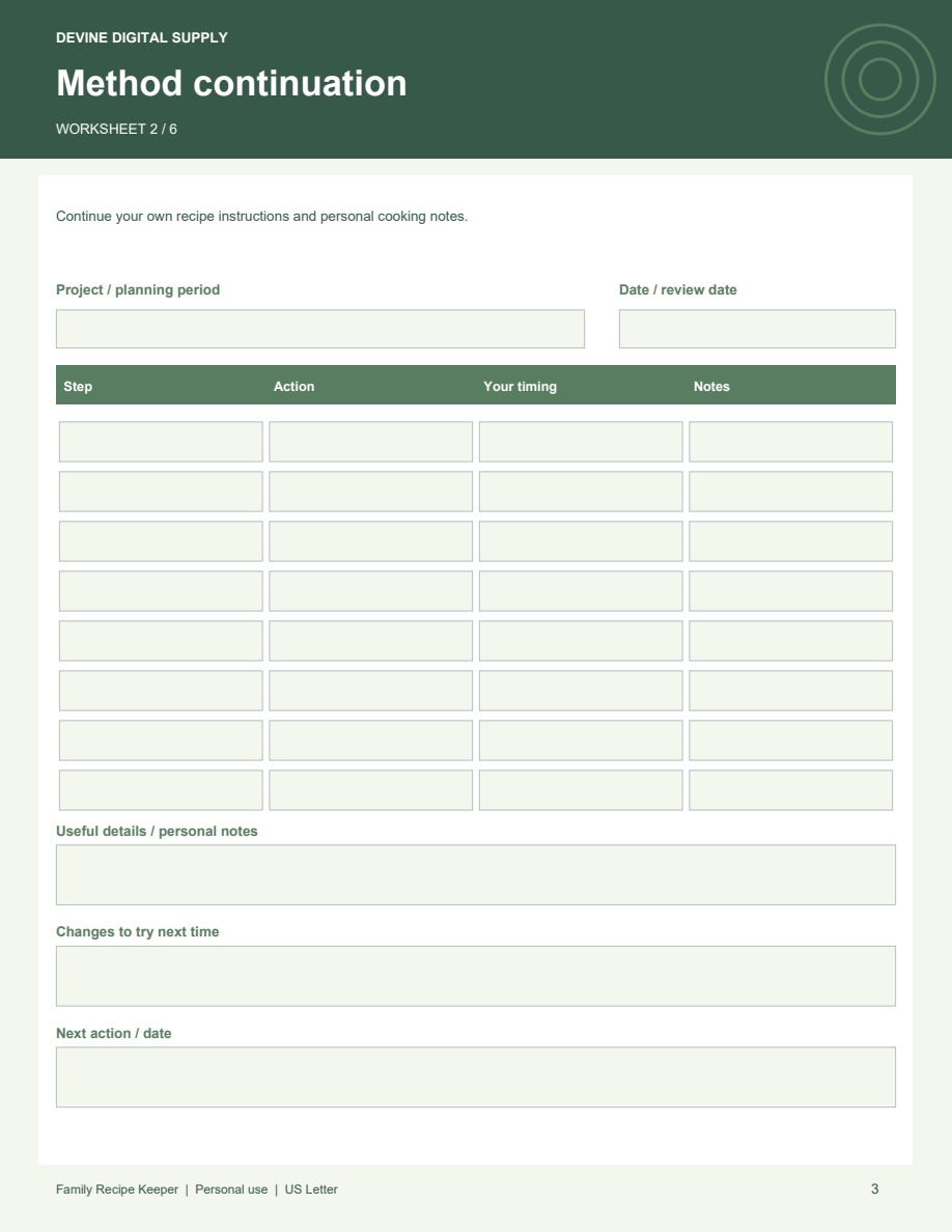 Family Recipe Keeper | Fillable PDF + Low-Ink Kit