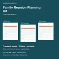Family Reunion Planning Kit | Fillable PDF Kit cover with actual page previews