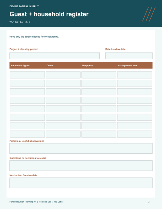Family Reunion Planning Kit | Fillable PDF Kit worksheet preview 2