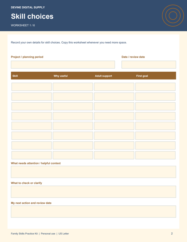 Family Skills Practice Kit | Fillable PDF + Low-Ink Kit worksheet preview 1