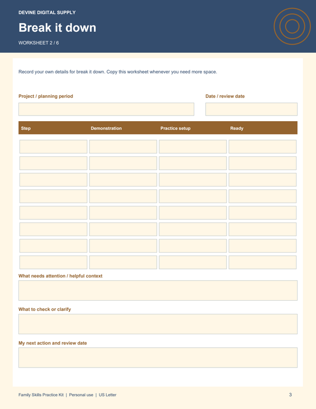 Family Skills Practice Kit | Fillable PDF + Low-Ink Kit worksheet preview 2